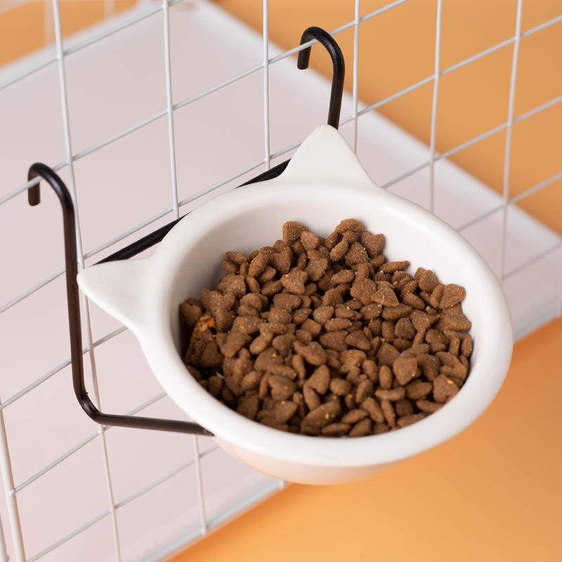 陶瓷猫碗悬挂式猫粮喝水碗防打翻固定挂笼双碗防黑下巴宠物猫狗碗 - 图0