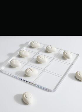 现代简约亚克力棋盘树脂棋子摆件样板房客厅书房艺术软装家居摆设