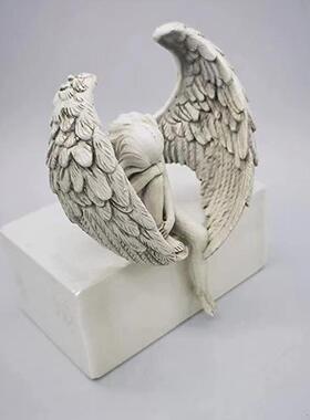 新款直销跨境楼梯天使树脂工艺品摆件花园雕像抱腿天使家居墙壁装