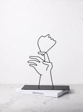 创现代简约客厅黑色属线条样摆件家居板间书柜意MWY抽象装饰品金