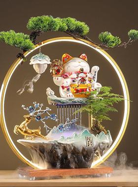 一鹿发财招财猫摆件开 业礼物自动招手流水摆件循环水入户前台公