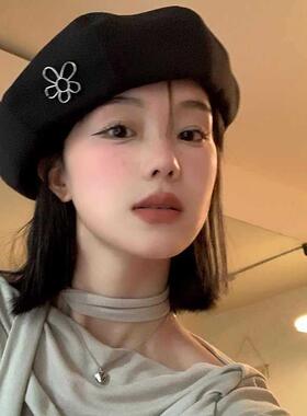 灰色帽子女2026新款今年流行爆款秋冬季帽子女韩版时尚花朵蓓蕾帽