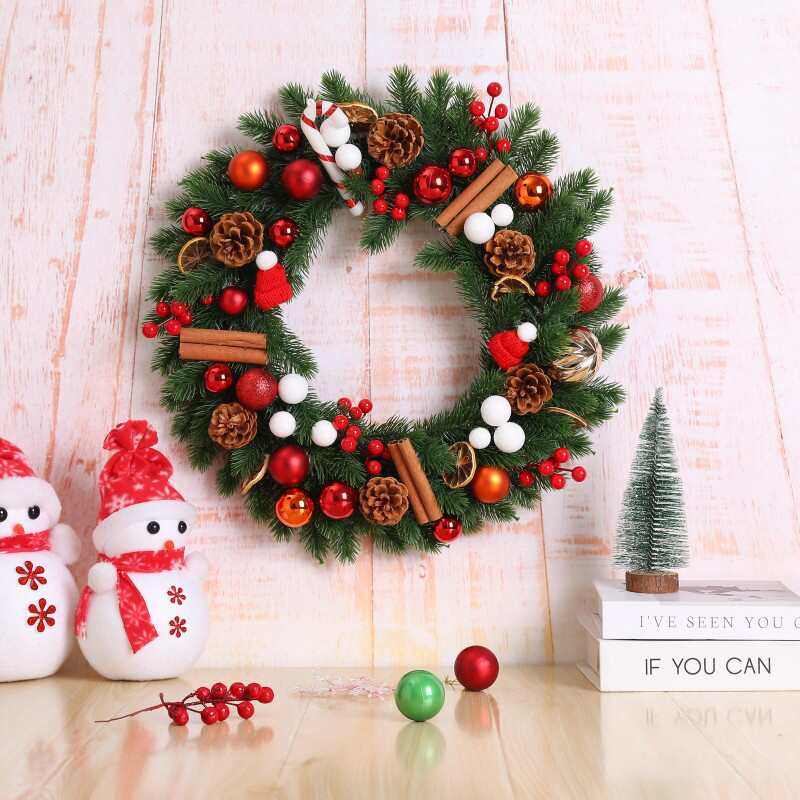 圣诞塑料球花环橱窗松果花圈门饰 节日装饰品墙壁挂饰,淘宝优惠券,粉丝福利购,淘宝优惠卷