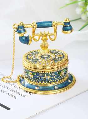 复古电话机造型桌面摆件金属工艺品珐琅电镀创意新家房间装饰品