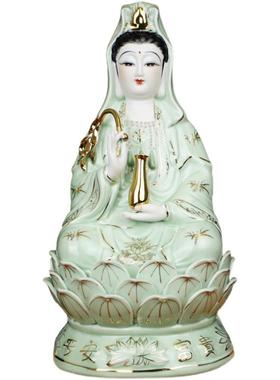 高档祥阁陶瓷坐莲南佛海衣观吉音佛像供奉摆绿件家用观世音菩萨神