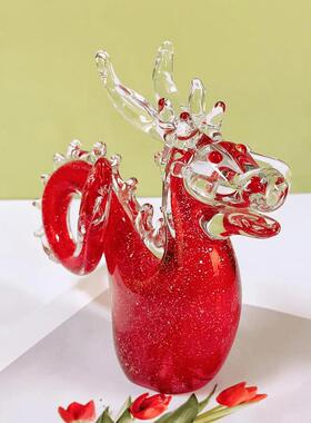 红色金粉琉璃龙家居装饰摆件LL0075