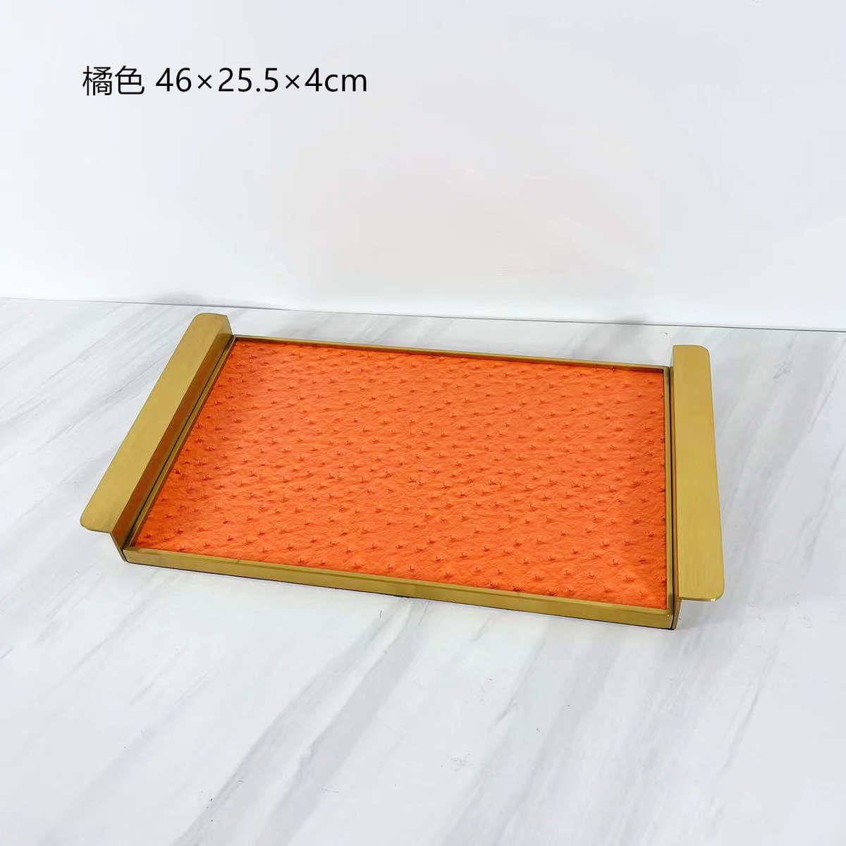 皮革托盘样板装饰品不锈钢艺术现代房间长方形摆件简约软售楼处 - 图1