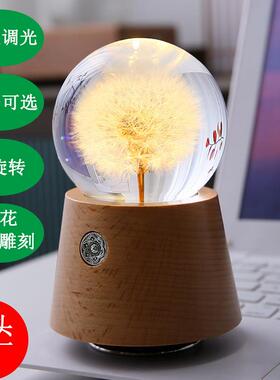 水晶球音乐盒木质八音盒夜灯礼物生日送朋友情人节新年创意礼物