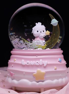 星空萌宠水晶球音乐盒透明发光旋转可爱狗狗精品店学生礼品