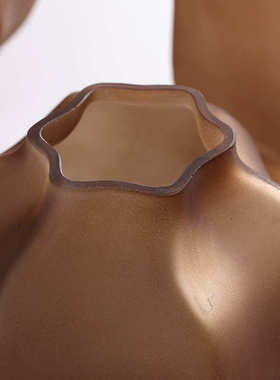 新中式荆褐色蒙砂灯笼型彩色玻璃花器花瓶摆件现代样板间酒店装饰