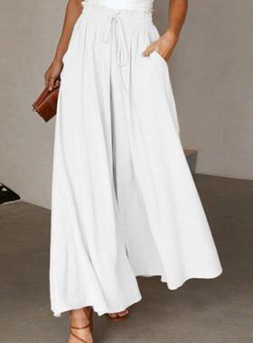 Women Wide Leg Pants Flowy Summer Beach Pants 长款阔裙裤女