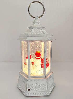 圣诞节雪人水晶风灯摆件圣诞雪人水晶灯复古装饰橱窗灯塑料工艺品