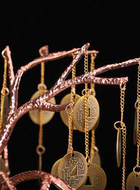 黄铜钱摇钱树纯铜干隆五帝钱挂件天天发财家居装饰品道具客厅摆件