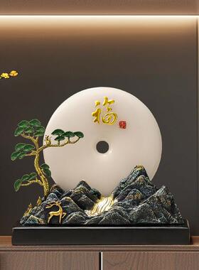 办公室平安扣摆件新中式客厅玄关屏风柜茶室迎客松假山装饰工艺礼