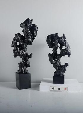 新中式现代珊瑚大理石底座摆件书柜书房博古柜桌面软装艺术摆设
