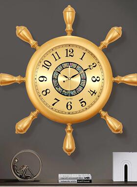欧式彷铜轻奢挂钟家用客厅现代创意个性时钟别墅挂表舵手装饰钟表