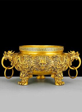 威弗列德纯铜香炉九龙摆件大号薰炉室内中式佛堂祠堂双龙聚宝盆