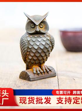 国风猫头鹰家居书房桌面摆件作旧工艺品纯手工装饰品文创复古