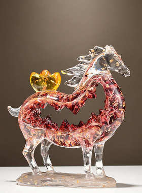 镂空透明马上有钱摆件一对招财客厅电视柜酒柜办公室装饰乔迁礼品