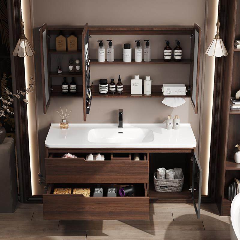 新中式浴室柜组合胡桃木色卫生间陶瓷一体洗手洗脸盆洗漱台套装,淘宝优惠券,粉丝福利购,淘宝优惠卷