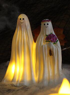 万圣节创意幽灵新娘和新郎装饰树脂与灯假日骷髅派对鬼魂节日装饰