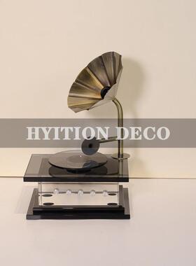 现代轻奢水晶播放机覆古留声机摆件玄关样板间创意客厅唱片机饰品