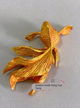 古玩铜器镀金小金鱼摆件年年有余鲤鱼家居客厅茶宠茶桌创意装饰品