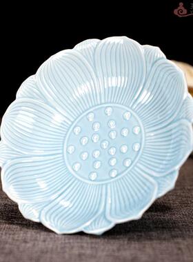 正品6/7/8寸台湾青瓷莲花供佛盘果盘子瓣高脚碟果碗具供佛品摆果