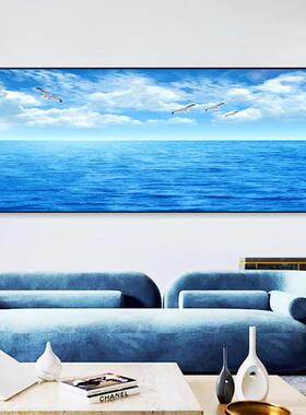 海景画客厅沙发背景墙装饰画日出蓝天白云大海海洋水景卧室水挂画