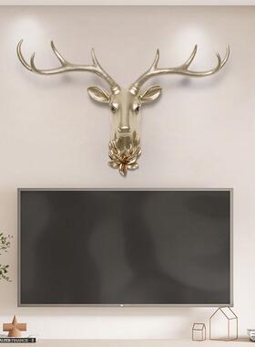 创意轻奢立体发财鹿头壁挂饭厅客厅电视沙发玄关背景墙面装饰挂饰