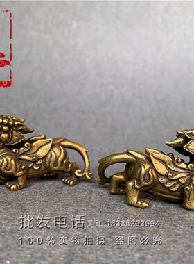 纯铜貔貅摆件一对迷你招财小号貔貅手把件客厅中式装饰金属工艺礼