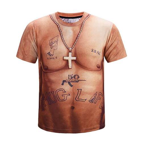 Fun muscle-mimicking streetwear tops and t-shirt肌肉模彷T-恤 - 图0