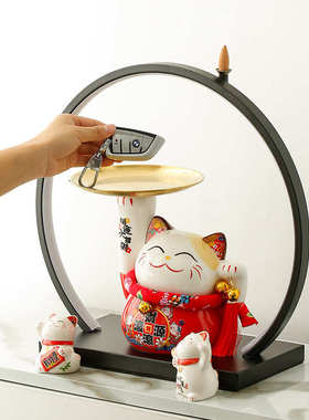 新中式灯圈摆件招财猫托盘玄关客厅门口进门酒柜电视柜放钥匙收纳