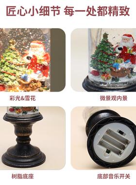 圣诞节装饰品生日礼物飘雪发光蜡烛灯桌面摆件创意蜡烛风灯音乐盒