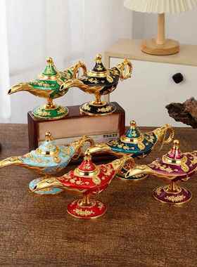 欧式轻奢阿拉丁神灯摆件星级酒店工艺品装饰创意复古雕花金属摆件