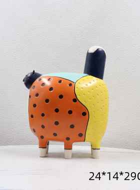 现代极简抽象彩色波点猫咪摆件样板间客厅电视柜软装饰品彩色猫