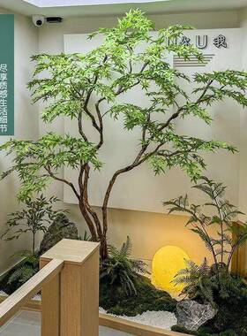 仿真绿枫树鸡爪槭枯山水盆景假树落地摆件茶室室内绿植造景装饰