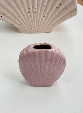 厂家生产出口订北欧田园复古ins贝壳造型陶瓷创意摆件插花