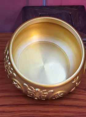 纯黄铜聚宝盆招财聚财铜缸八福聚宝盆摆件办公室客厅居家守财摆件