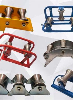 加厚电缆放线滑轮钢轮重型三连直跑架子管钢滑轮吊轮放线滑轮