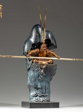 铜金岁月观心悟空黄铜摆件齐天大圣孙悟空铜器工艺品书房桌面装饰