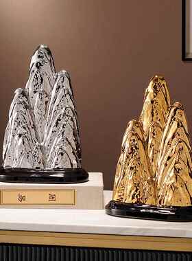 新中式金山银山摆件招财客厅玄关隔断酒柜电视柜办公室工艺品装饰
