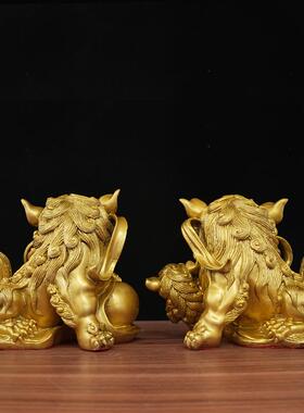 铜狮子黄铜福州狮摆件一对家庭客厅办公室店铺开业工艺装饰礼品