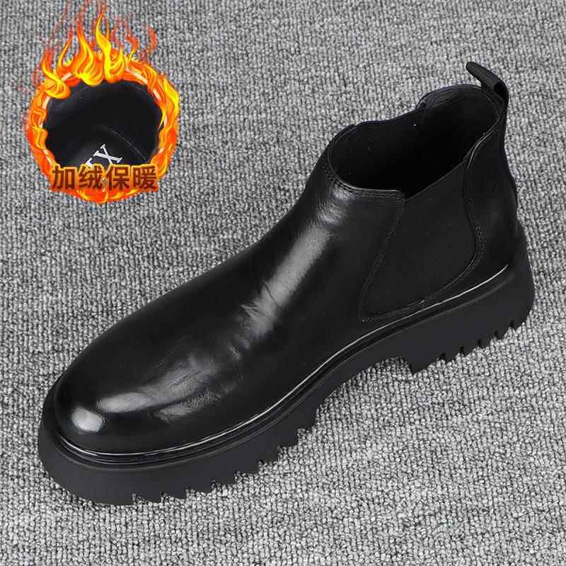 Authentic men's Chelsea boots men's genuine leather thick-soled British-style high-top leather shoes men's 202 models 3 new layers of cowhide