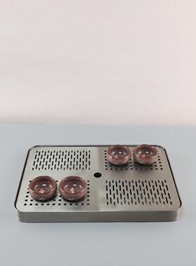 现酒代简约长方形不锈储水钢式茶盘茶1582托茶处几书房店售楼家居