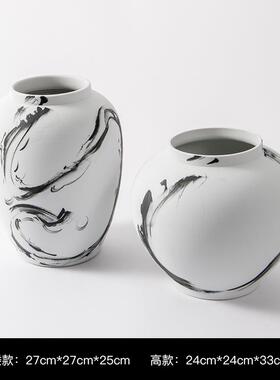 新中式陶瓷水墨花瓶花器摆件样板房展厅客厅售楼处大堂玄关装饰品