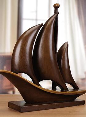 一帆风顺帆船实木轻奢摆件家居客厅办公室桌面装饰品乔迁开业礼品