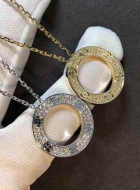 欧美轻奢圆形满钻大饼项链女潮流时尚玫瑰金圆圈情侣毛衣链不掉色