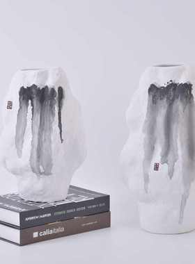 新中式陶瓷墨画简约水墨花民宿样板间家居软装玉器玄关客厅艺术