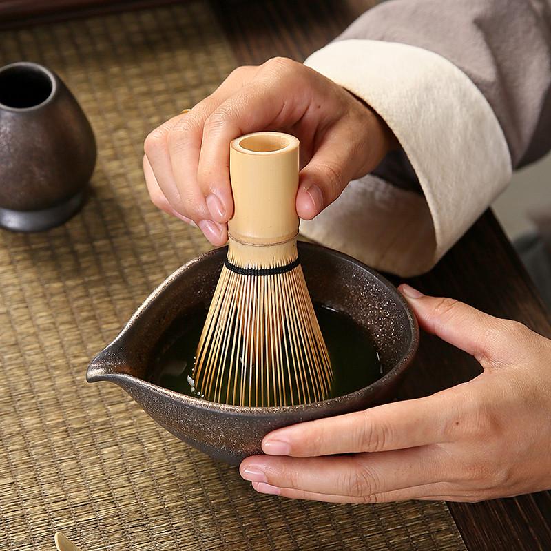 Coarse pottery matcha bowl, Japanese matcha tea set, tea whisk, bamboo matcha brush, hundred books, Song Dynasty tea ceremony